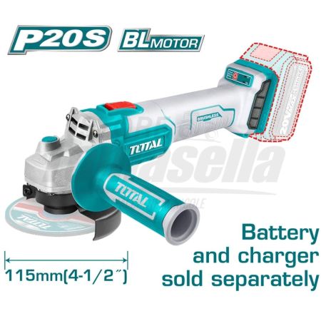 TOTAL, Smerigliatrice Angolare 20V, 115 mm - Solo Corpo Macchina